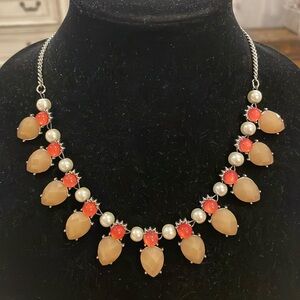 New York & Co Silver Tone Faux Pearl Rhinestone Choker Collar Statement Necklace